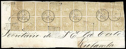 Ecuador, 1865, 1r light bistre, block of 18. Positions 46//63. Nearly ...