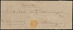 Ecuador, 1865, 1r ochre. Small pre-use wrinkle, tied by red fancy ...