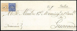 Ecuador, 1865, 1r orange buff. In combination 1865, ½r blue (2), ...