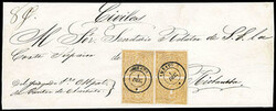 Ecuador, 1865, 1r orange yellow, block of 4. Margins ample to just ...