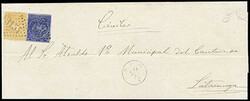 Ecuador, 1865, 1r yellow. In combination with 1871, ½r blue on blue ...