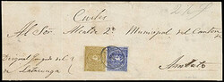 Ecuador, 1865, 1r olive yellow. In combination with 1865, ½r blue ...