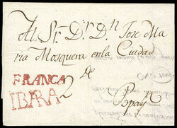 Ecuador (Ibarra) Ibara. Red second type handstamp on folded letter ...