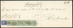Ecuador, 1865, 1r green, right margin horizontal strip of 6. Showing ...