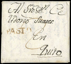 Ecuador, Pasto. Brownish third type straight line handstamp on ...