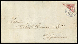 Ecuador, 1866, 4r red, diagonal bisect. Position 70. Lower right ...