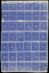 Ecuador, 1871, ½r blue on blue surface paper. Right pane of 48, o.g. ...