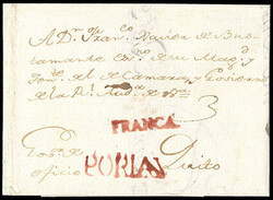 Ecuador (Popayan) Popaian. Red straight line handstamp on folded ...