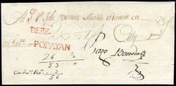 Ecuador, Popayan. Neat red straight line postmark on wrapper to Cali, ...