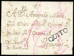 Ecuador, Quito. Bold straight line first type postmark on October 6th ...