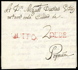 Ecuador, Quito. First type straight line postmark in red, on 1776 ...