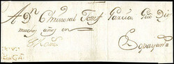 Ecuador, Buga. Straight line postmark on ca. 1785 wrapper to Popayan ...