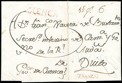 Ecuador, Cuenca. Red first type straight line postmark on 1782 ...