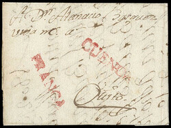 Ecuador, Cuenca. Red second type straight line handstamp on 1802 ...