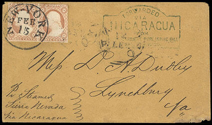 1852, 3¢ dull red, type II. Greenish blue arc boxed forwarder ...
