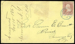 Maricopa Wells A.T. Oct [x], [1867}. Beautiful strike of small blue ...