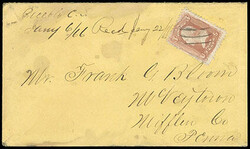 1861, 3¢ rose. Manuscript postmark with manuscript cancelled 1861 ...