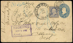 Malad City, Idaho. Oct 29, 1890. Large black cds with fancy "US MAIL" ...