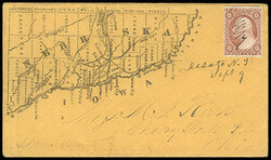 1857, 3¢ dull red, type IV. Manuscript postmark on yellow cover ...