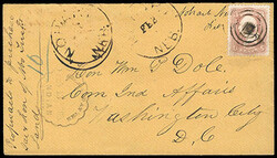1861, 3¢ rose. Manuscript postmark tying 1861 3¢ rose (65) on ...