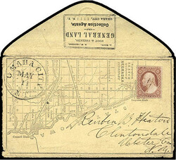 Omaha City, N.T. May 11. Circa 1857 black cds on yellow cover with ...