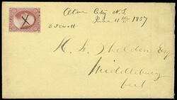 Otoe City N.T. June 11th 1857. Black manuscript postmark (Winter ...