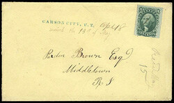 1859, 10¢ green, type V. Sharp blue straight-line postmark with ...