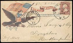 Unionville, N.T. Aug 3, 1863. Black cds tying 1861 3¢ rose (65) on ...