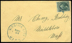 1861, 10¢ green. Balloon cds in blue with matching star killer tying ...