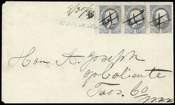 1881, 1¢ gray blue, re-engraved. Beautiful blue straight-line italic ...