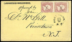 1861, 3¢ rose. Rimless cds on yellow cover with "Official Business" ...