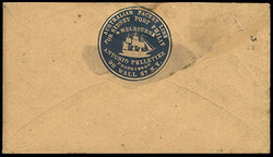 1852, 3¢ dull red, type I. Embossed blue cameo on backflap of cover ...