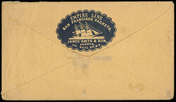 1852, 3¢ dull red, type I. Blue embossed cameo corner card of "James ...