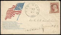 San Diego, Cal. Mar 21, [circa 1861]. Large black cds on Patriotic ...