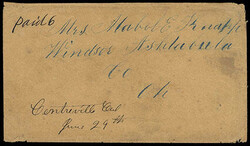 (Nevada) Centreville, Cal. June 29th. Black manuscript postmark ...