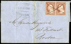 1852, 3¢ dull red, type I. Blue oval forwarder handstamp on 1854 ...