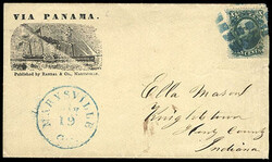 Via Panama. Wonderful illustrated corner card showing Steamship with ...