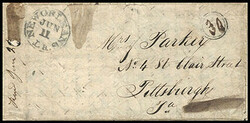 New Orleans, La. Jun 11, [likely 1850]. Black cds with "30" in circle ...