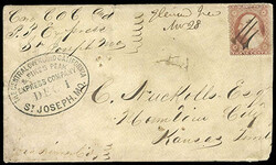 1857, 3¢ dull red, type III. Entered the mails with manuscript ...
