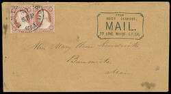 1852, 3¢ dull red, type II. Perfect strike of fancy box handstamp in ...