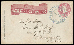 Pacific Union Ex. Co., Vacaville. Blue double circle handstamp on 3¢ ...