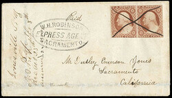 W.H. Robinson Express Agent Sacramento. Double-oval handstamp on ...
