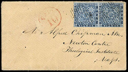 Nova Scotia, 1851, 3d dark blue, horizontal pair. Ample to large ...