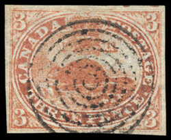 Canada, 1851, Beaver, 3d red, on laid paper, imperforate. Four ...