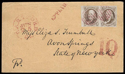 1847, 5¢ red brown, left margin horizontal pair. Four ample to large ...