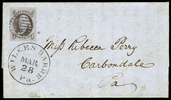 1847, 5¢ red brown. Ample to mostly large margins, tied by circular ...
