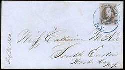 1847, 5¢ red brown. Ample to mostly large margins, rich color, tied ...