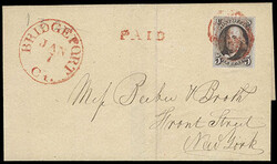 1847, 5¢ dark brown. Ample to large margins, deep color, tied by red ...