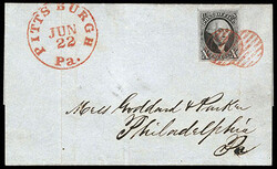 1847, 10¢ black. Clear to large margins, rich color, tied by two ...