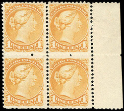 Canada, 1873, Small Queen, 1¢ orange, perf. 11½ x 12. Right margin ...